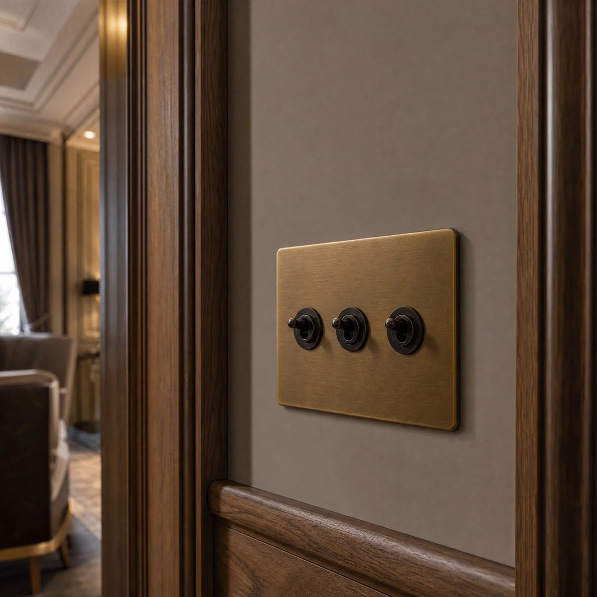 VORELLI® Horizon Classic Toggle Switch, close view on an interior wall in an interior visualisation.