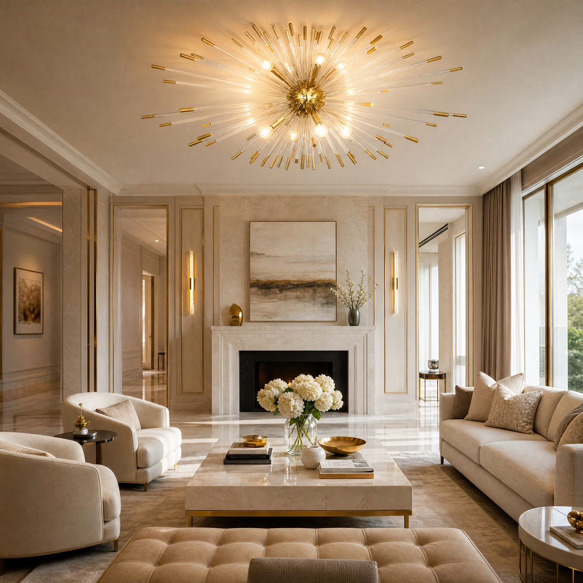 VORELLI® Livadia Pendant II, shown as a pendant light above a living area in an interior visualisation.