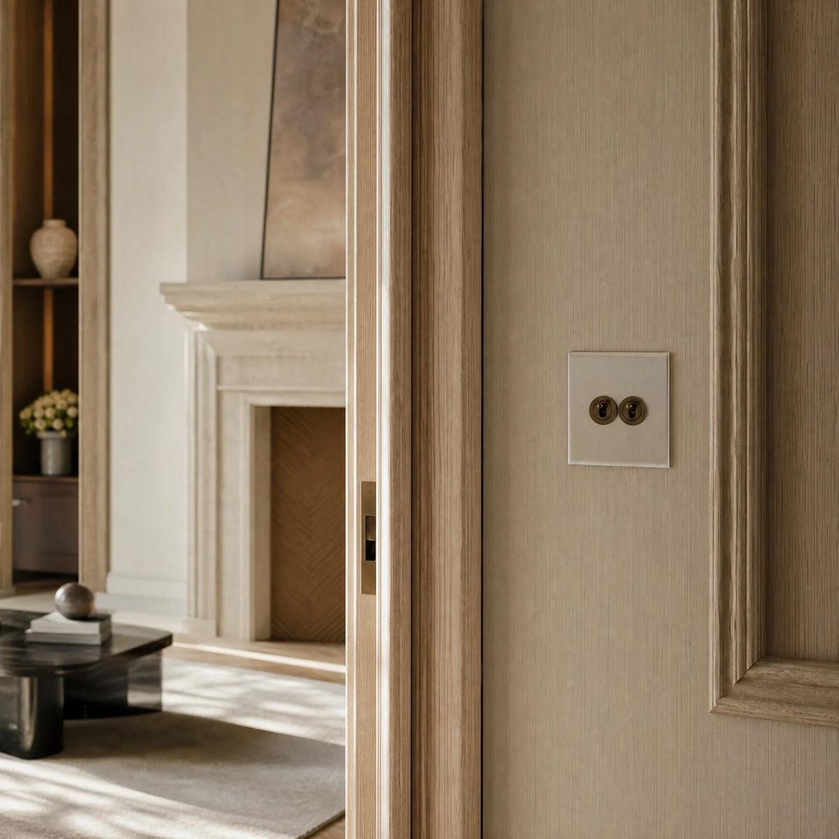 VORELLI® Prism Traditional Toggle Switch, shown on an interior wall in an interior visualisation.