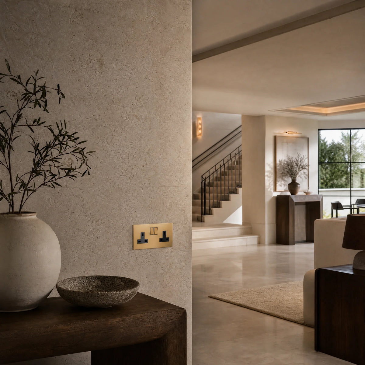 VORELLI® Renaissance double socket, shown on an interior wall in an interior visualisation.