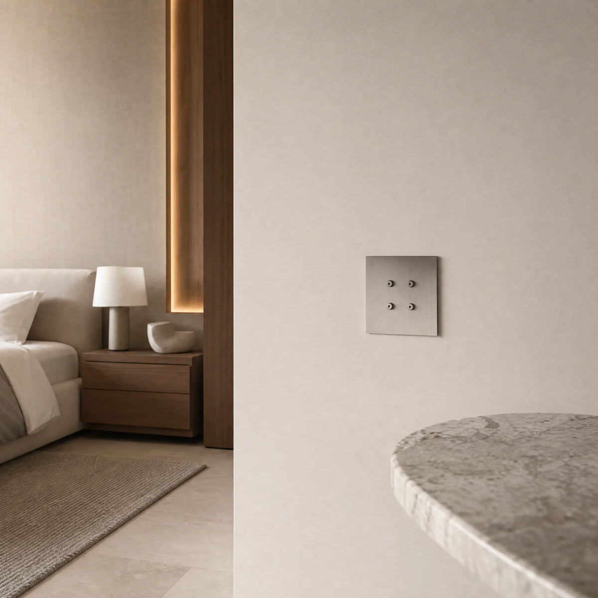 VORELLI® Renaissance Square Control Switch, shown on an interior wall in an interior visualisation.