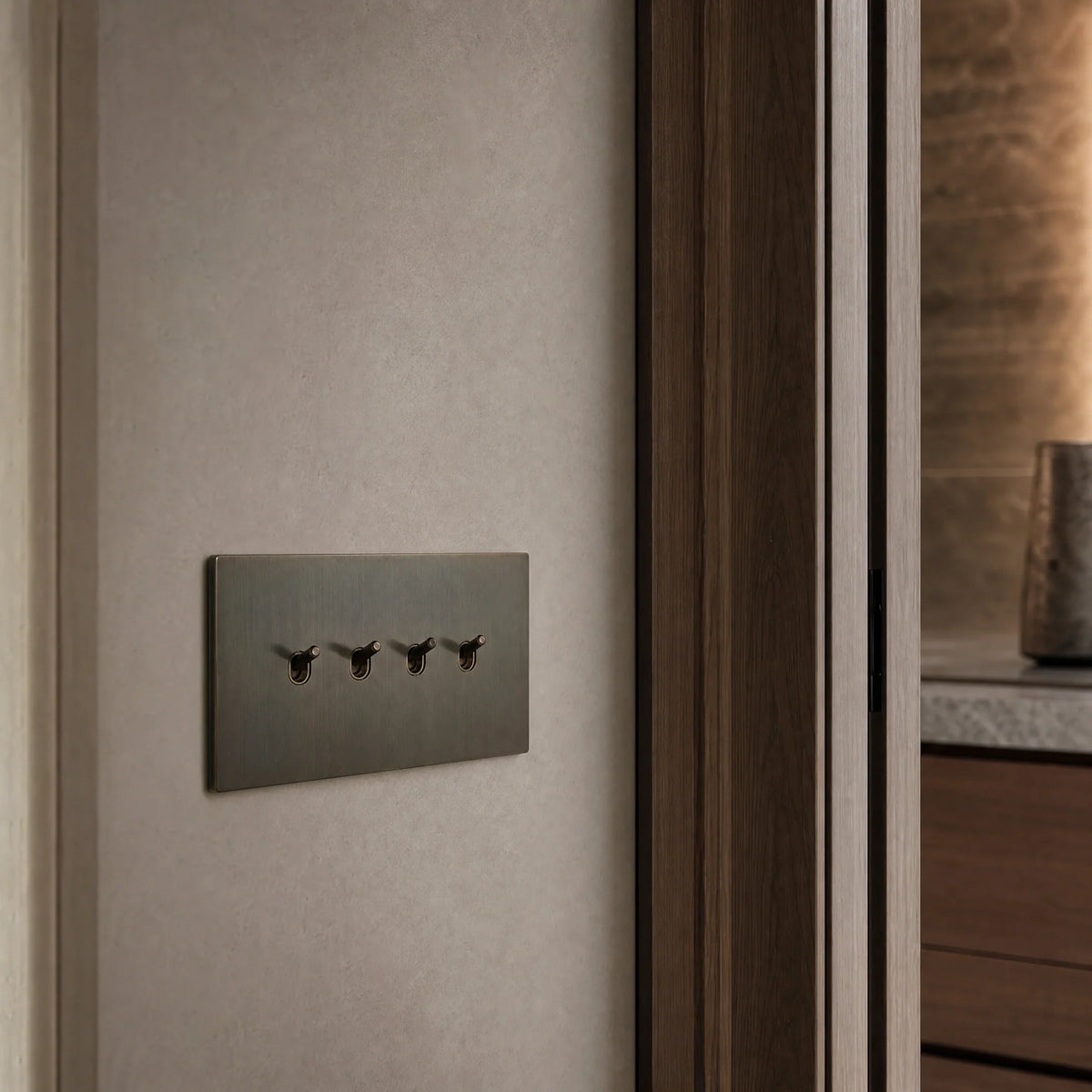 VORELLI® Renaissance Toggle Switch, close view on an interior wall in an interior visualisation.