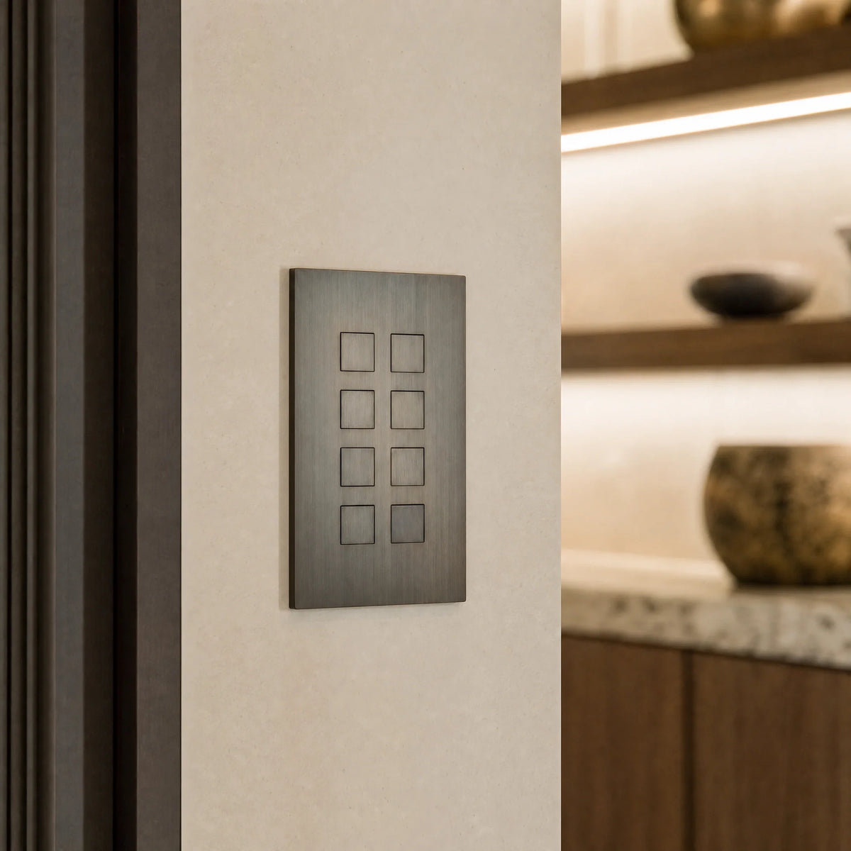 VORELLI® Renaissance Vertical Control Switch, close view on an interior wall in an interior visualisation.