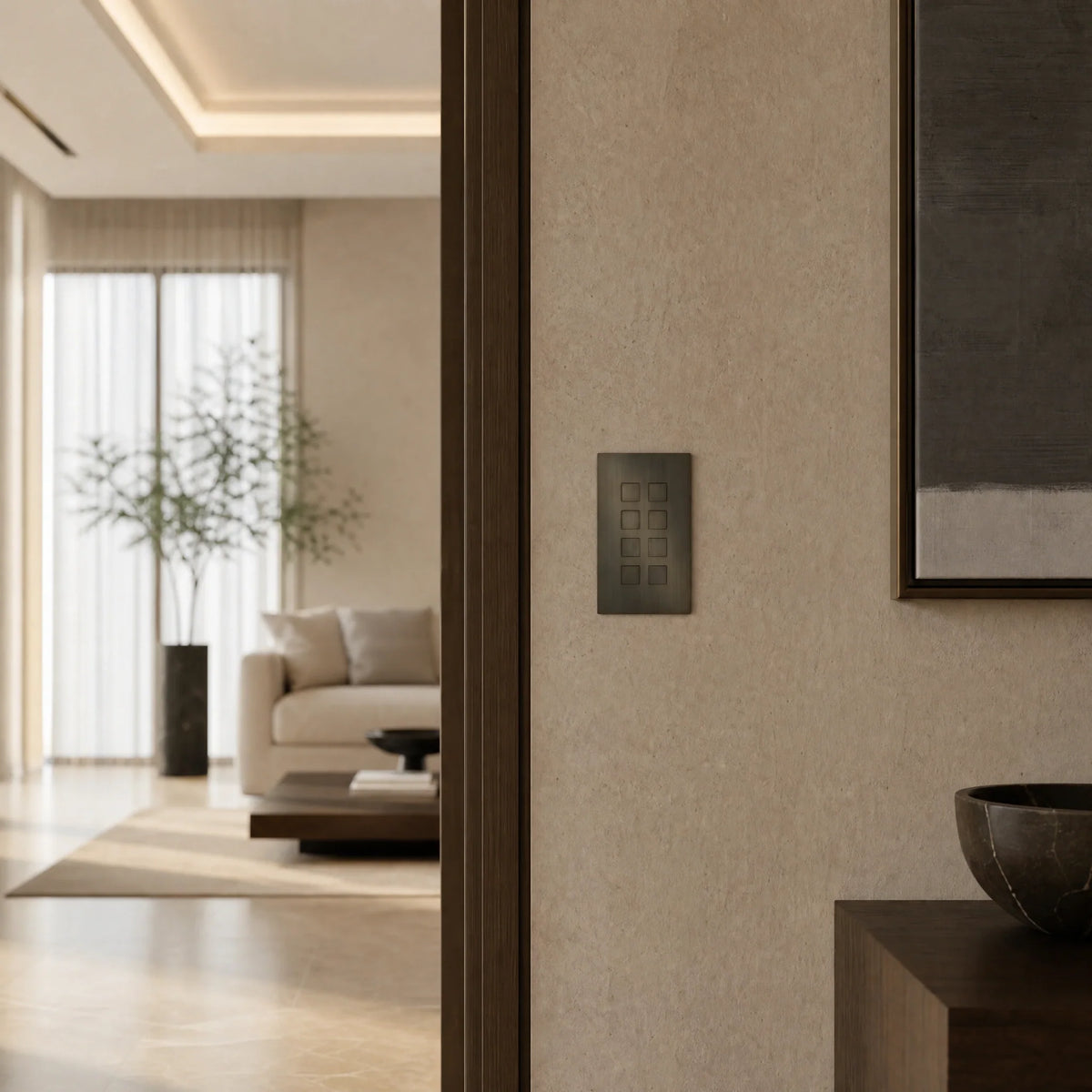 VORELLI® Renaissance Vertical Control Switch, shown on an interior wall in an interior visualisation.