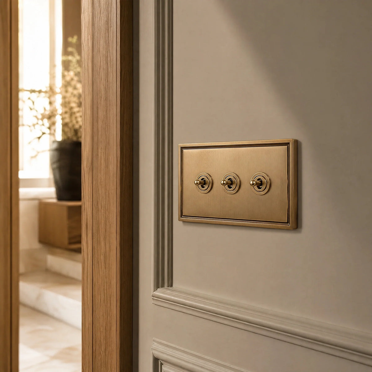 VORELLI® Sheraton Toggle Switch, close view on an interior wall in an interior visualisation.