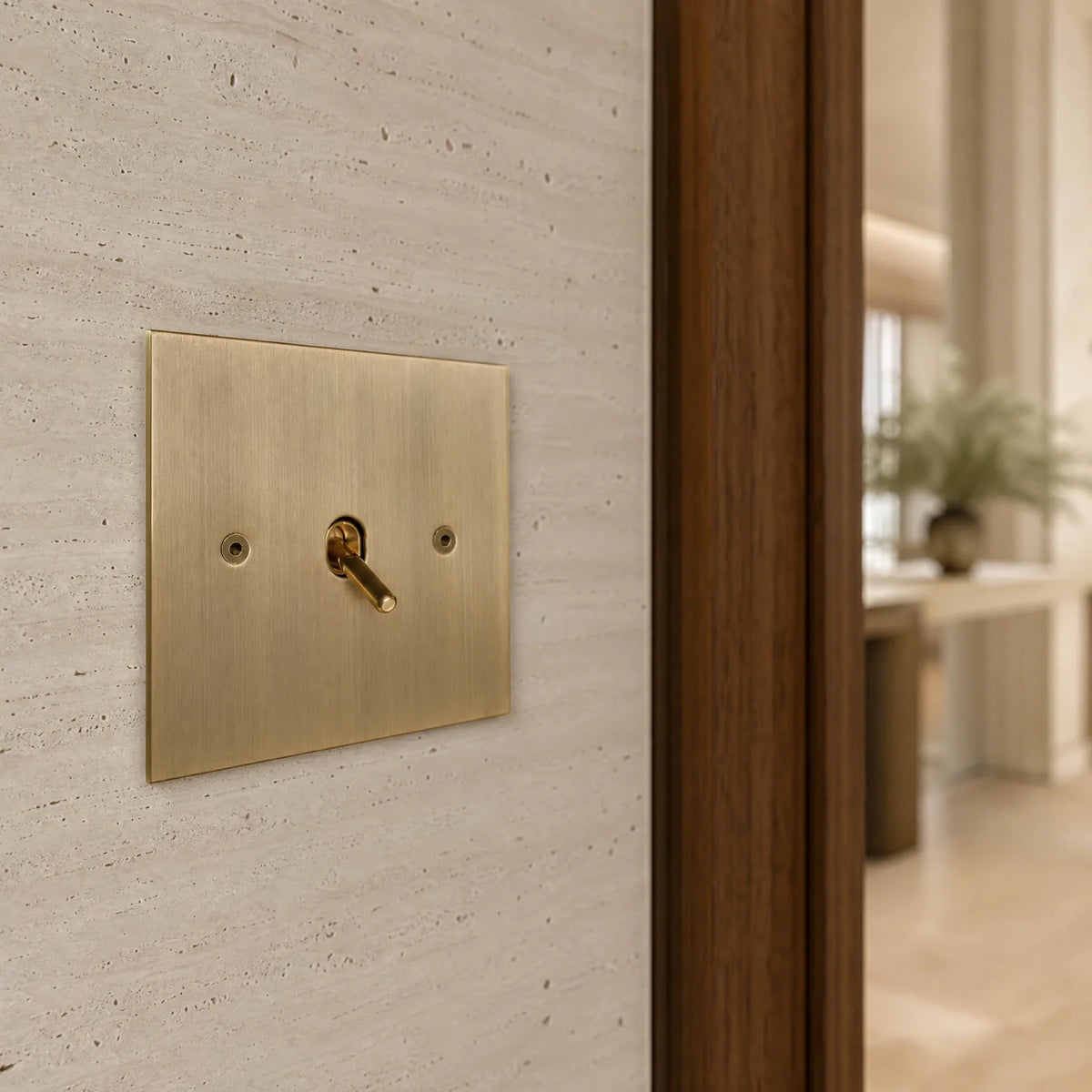 VORELLI® True Edge toggle switch, close view on an interior wall in an interior visualisation.