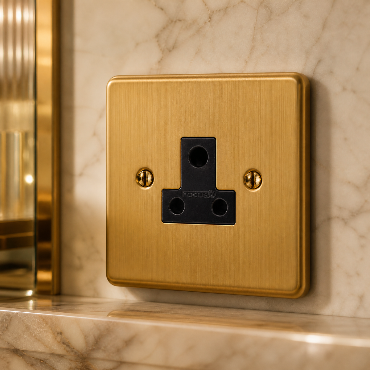 VORELLI® Victorian 5A Socket, shown beside bedroom or living-room joinery in an interior visualisation.