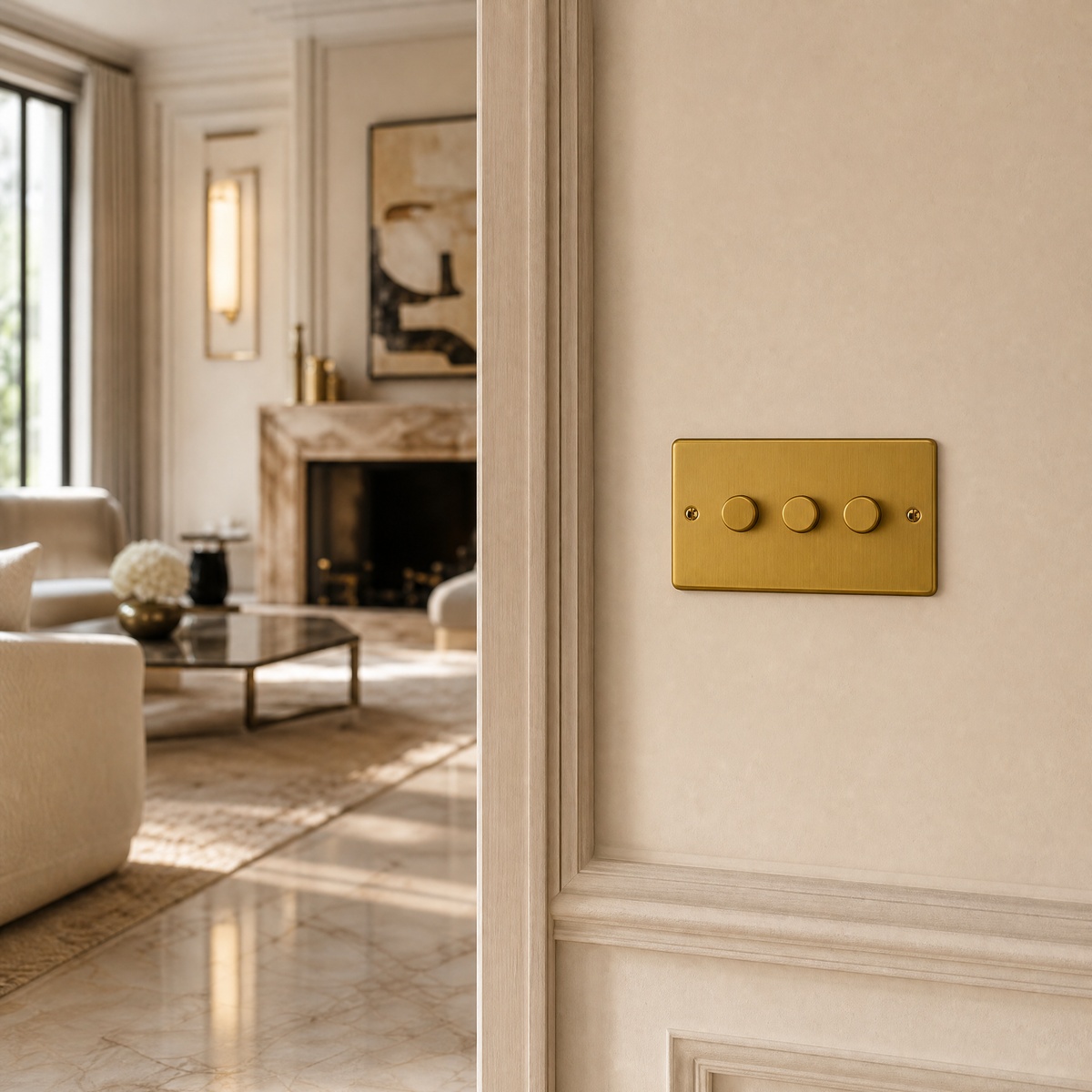VORELLI® Victorian Dimmer Switch, shown on an interior wall in an interior visualisation.