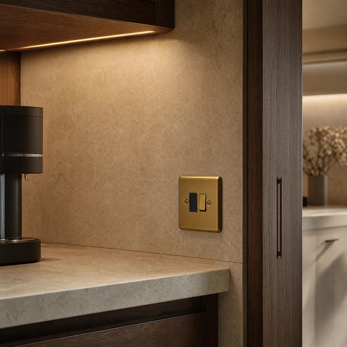 VORELLI® Victorian Fuse Spur, shown above a kitchen worktop in an interior visualisation.