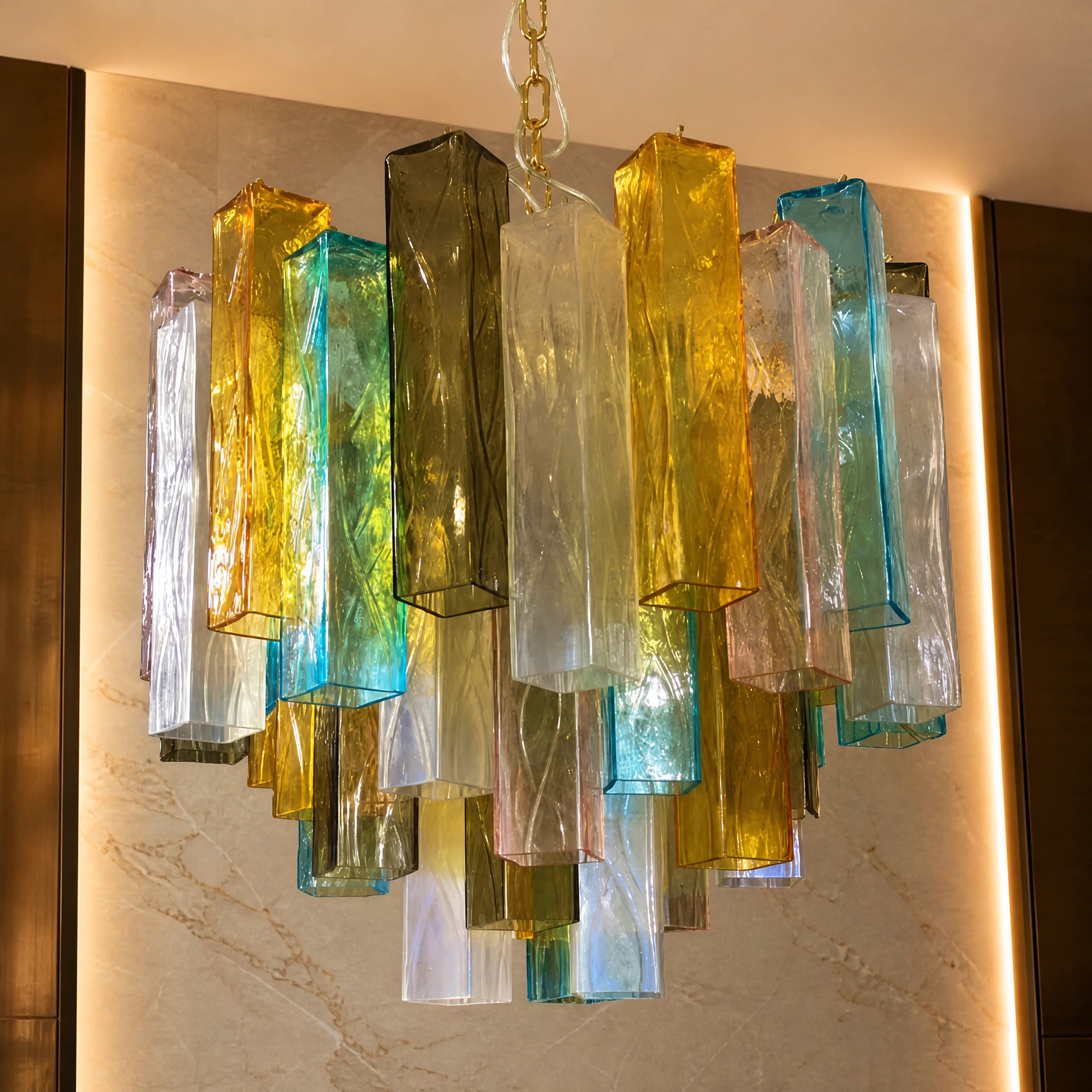 Tiziana Squares Murano Glass Circular Chandelier close-up luxury lifestyle hero image by VORELLI
