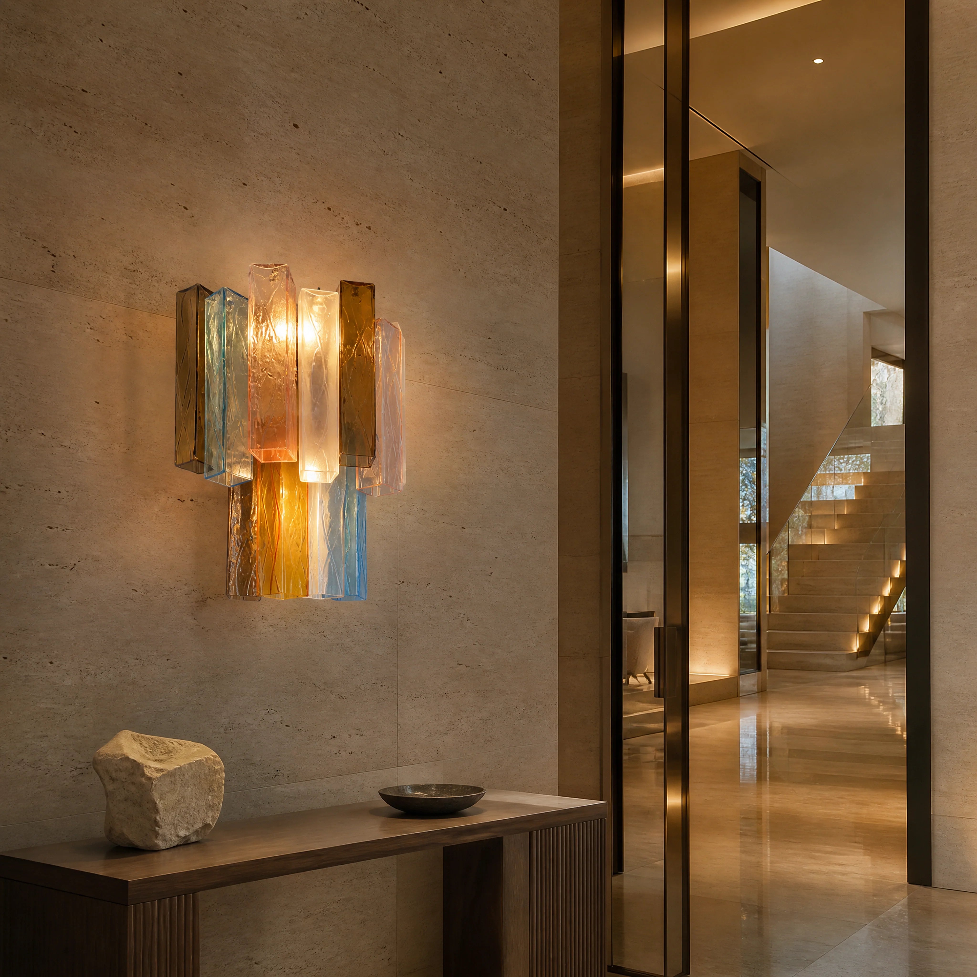 Varese Squares Murano Glass Wall Light UHNW private residence luxury lifestyle image by VORELLI