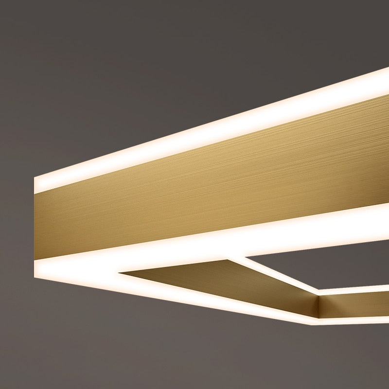 Close-up of integrated LED strip on double frame chandelier showing sleek modern design