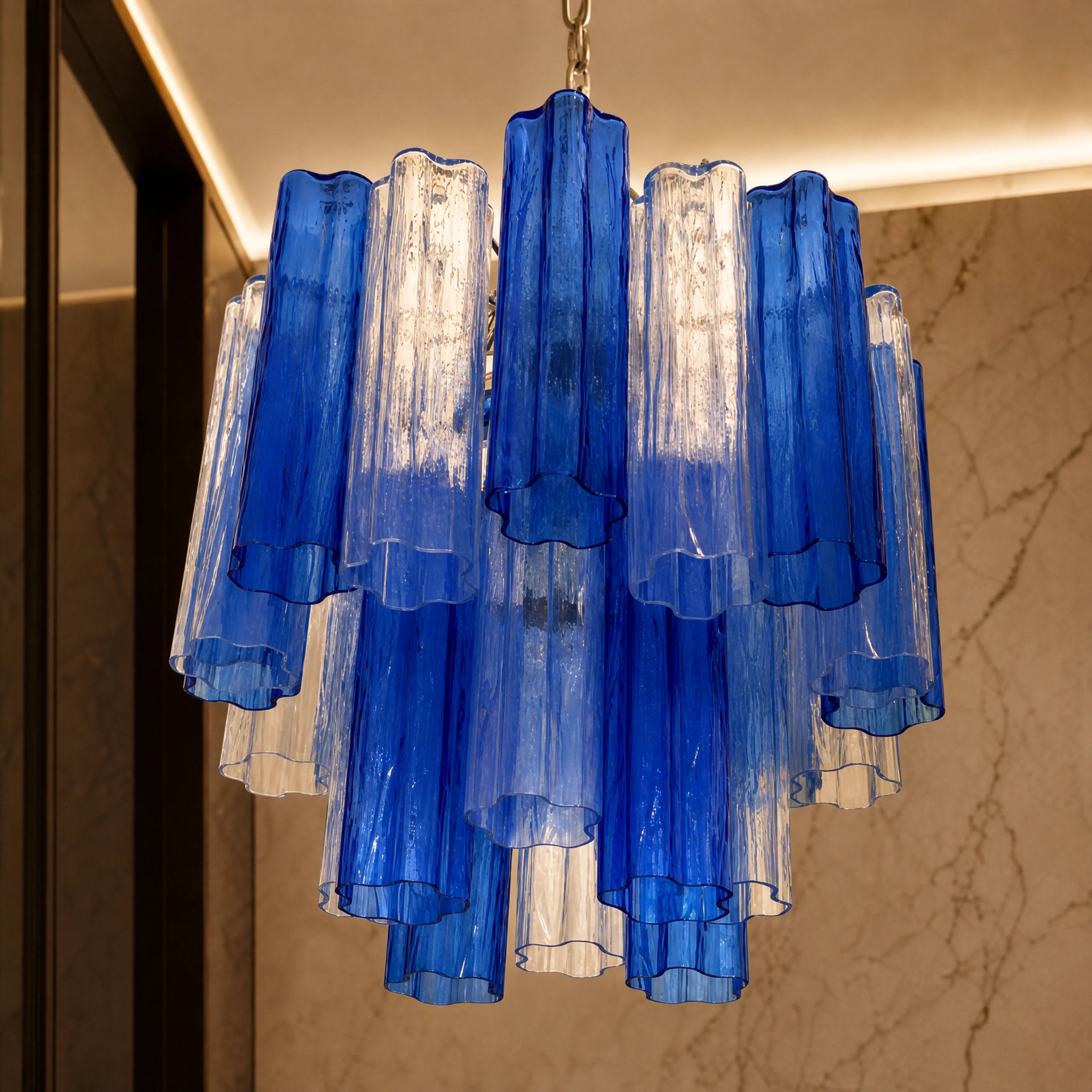 Viviana Tronchi Murano Glass Circular Chandelier close-up luxury lifestyle hero image by VORELLI