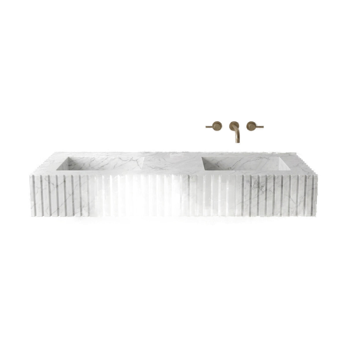 White Carrara Marble Double Sink - Fluted on white background by VORELLI