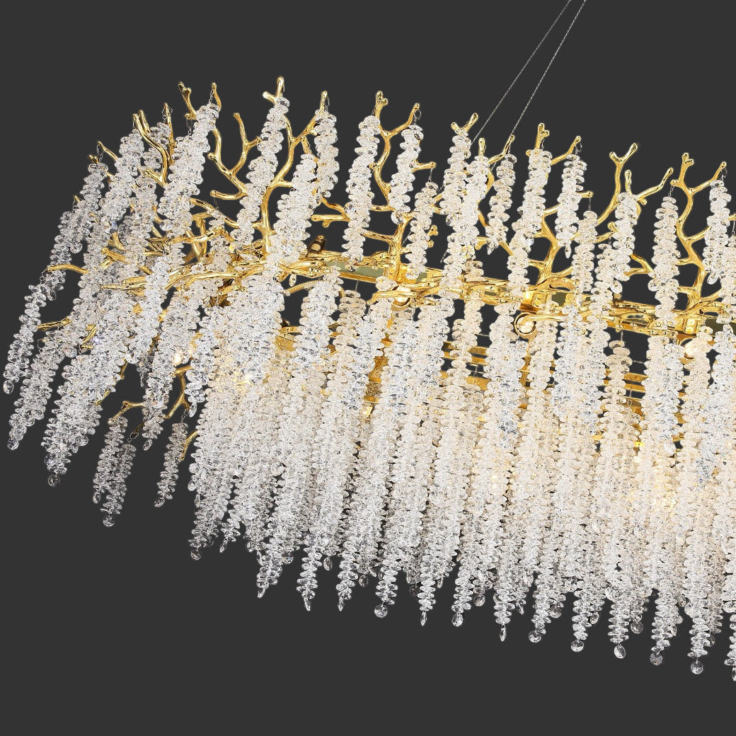 Diamond cut crystal cascades on Wisteria Rectangular Chandelier II