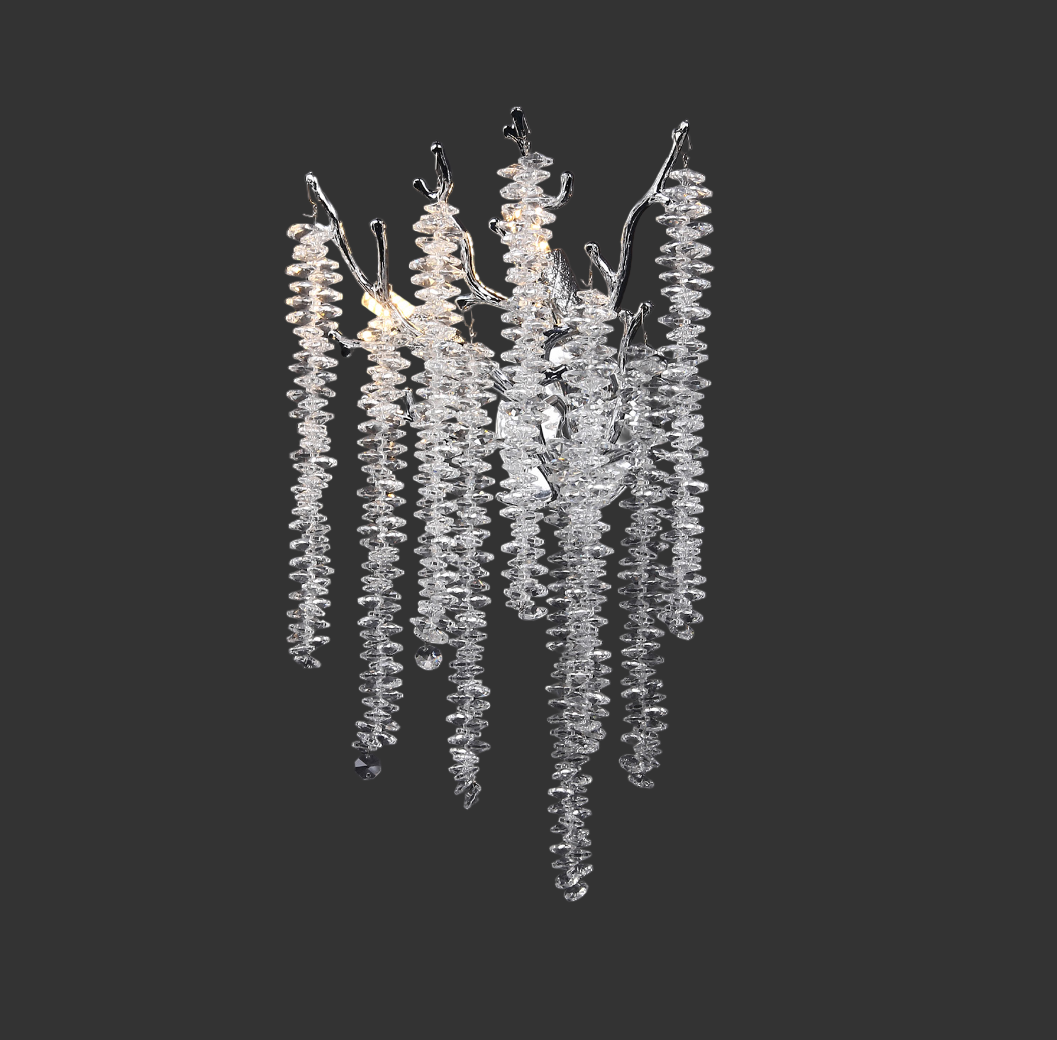 Angled view of the VORELLI® Wisteria wall light with cascading crystals